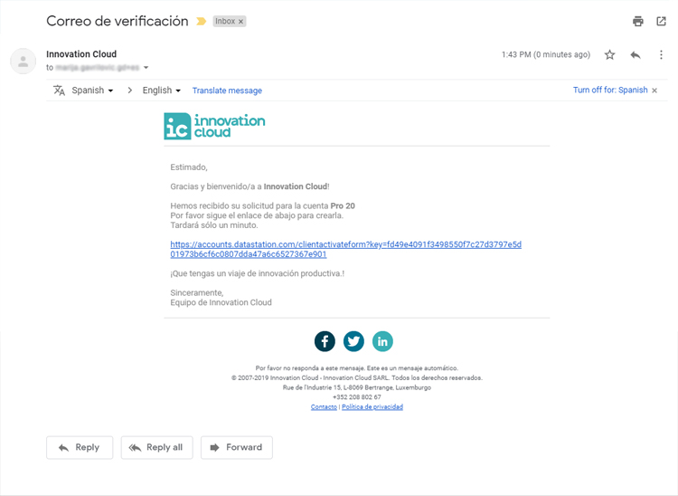 IC PRO verification mail es